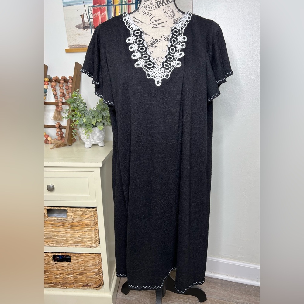 Max Studio Flutter Sleeve Embroidered V-Neck Dress